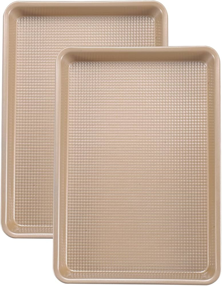 Sheet Pans Cookie Sheet Set,Nonstick Baking Sheets for Oven,9x13 Quarter Sheet Pan,2 Pack,Gold | Amazon (US)