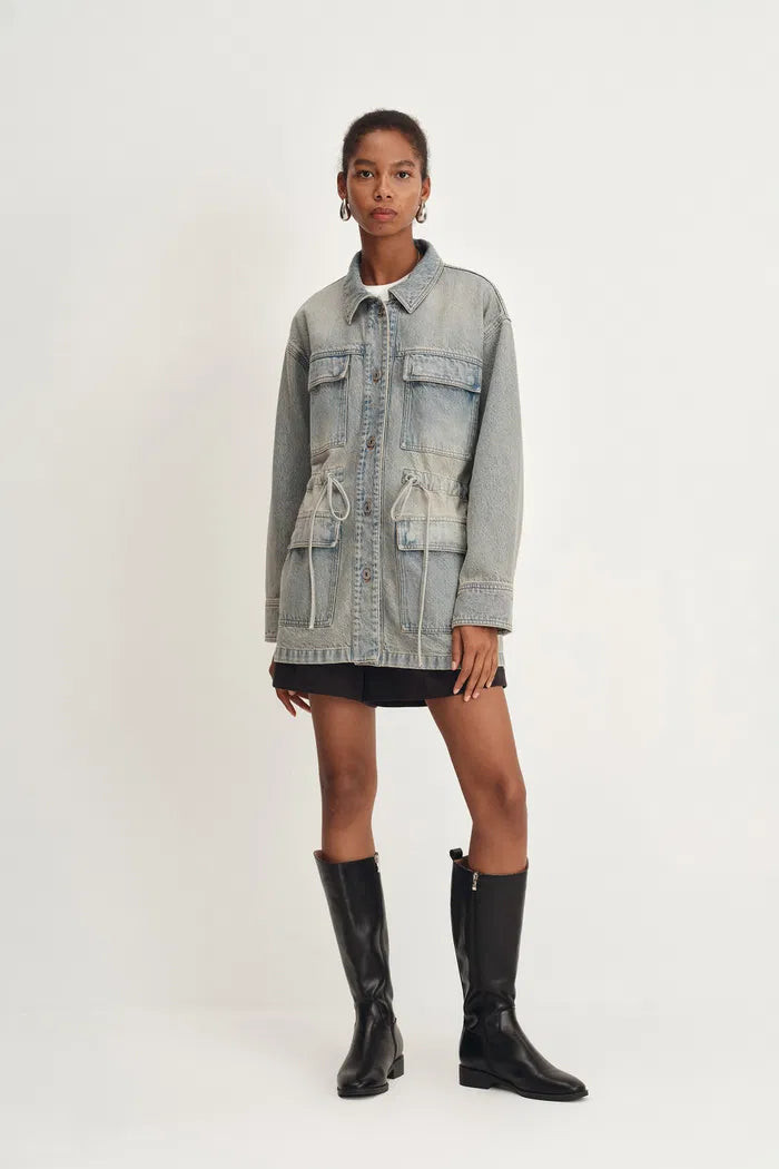 Esme Safari Style Drawstring Jacket in Cotton Denim | Fabrique