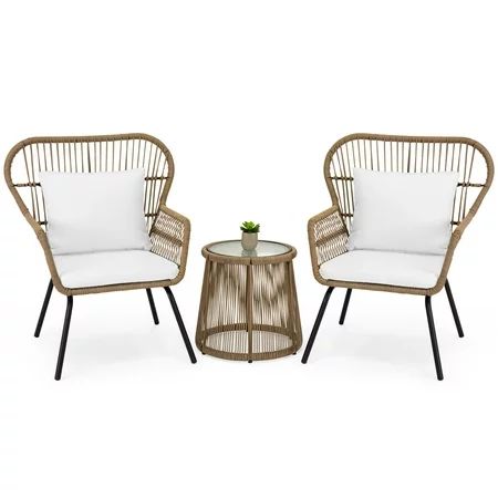 Best Choice Products 3-Piece Patio Wicker Conversation Bistro Set w/ 2 Chairs, Glass Top Side Table, | Walmart (US)