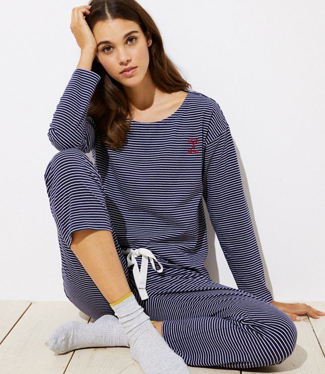 Embroidered Striped Pajama Set | LOFT | LOFT