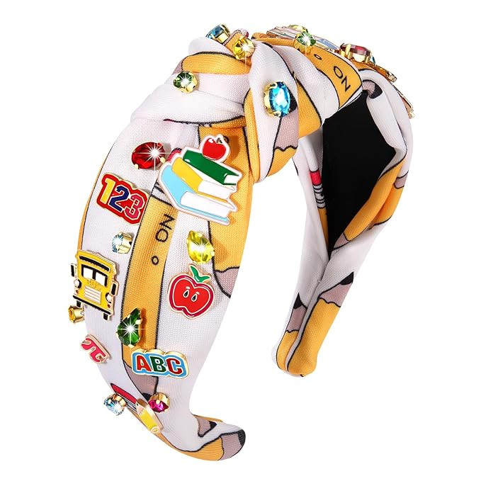 Teacher Headband, Teacher Accessories, Crystal Pearl Knotted Headband for Women Cute Book Pencil ... | Amazon (US)