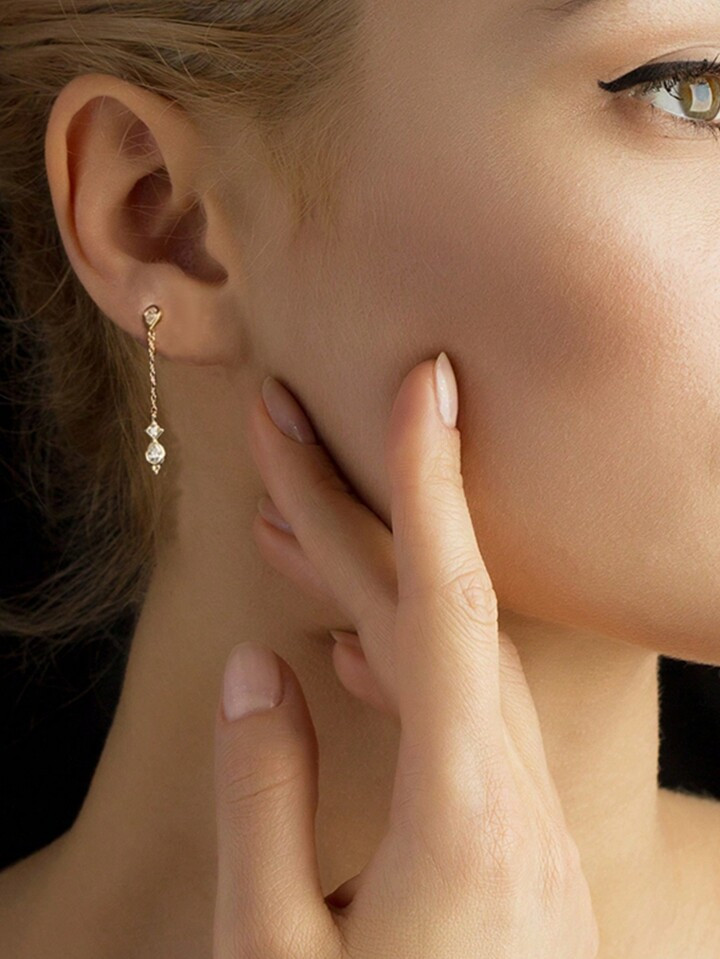 Cubic Zirconia Geometric Silver Drop Earrings For Women Bridal Wedding Fine Jewelry Holiday | SHEIN