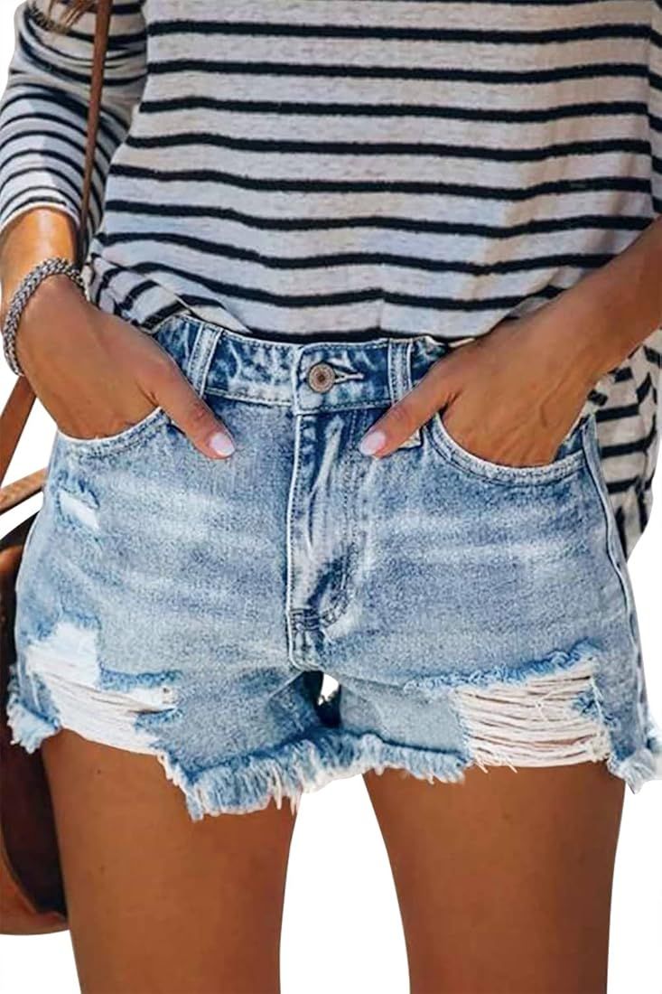 CHICZONE High Waisted Jean Shorts for Women Denim Ripped Stretchy Casual Summer Cutoff Shorts | Amazon (US)
