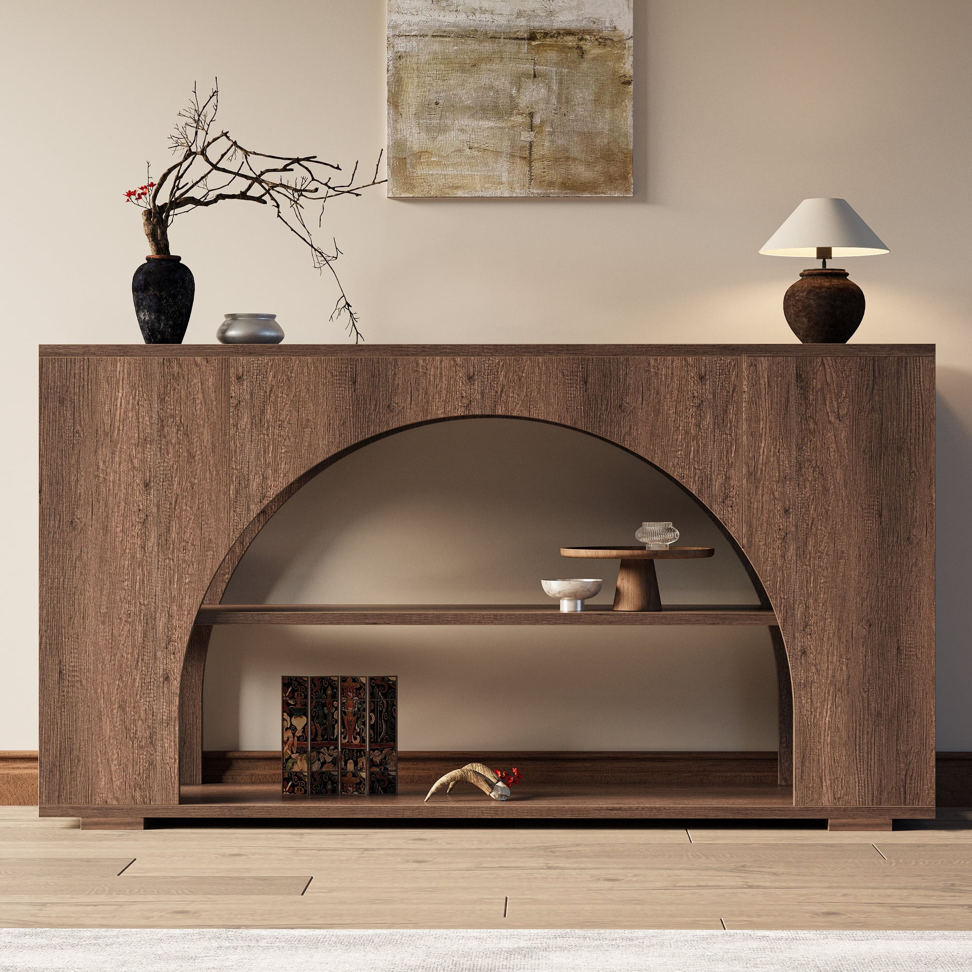 LIKEMET Farmhouse Console Table, 55 Inches Entryway Table with 3-Tier Storage, Wooden Hallway Tab... | Walmart (US)