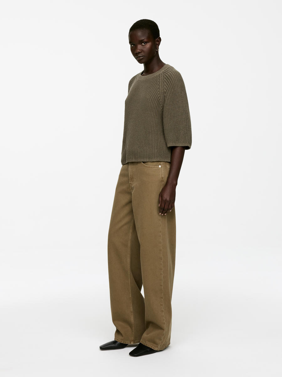 Rippstrickoberteil mit kurzen Ärmeln – Khaki – ARKET DE | Arket EU