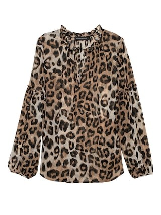 Sheer Leopard Print Peasant Top | Banana Republic US