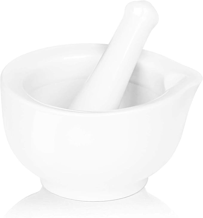 LEETOYI Porcelain Mortar and Pestle, Ceramic Herb Grinder Pill Crusher Set, 3.3-inch White | Amazon (US)