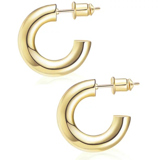 Wowshow Gold Hoop Earrings, 14K Real Gold Plated Chunky Hoop Earrings for Women, Lightweight Gold... | Walmart (US)