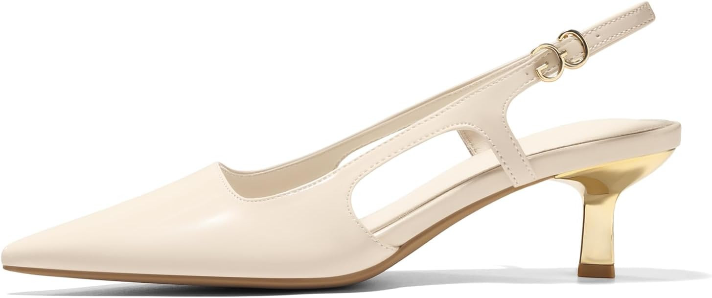 Coutgo Womens Low Kitten Heels Slingback Pumps Closed Pointed Toe Buckle Party Work Dress Shoes | Amazon (US)
