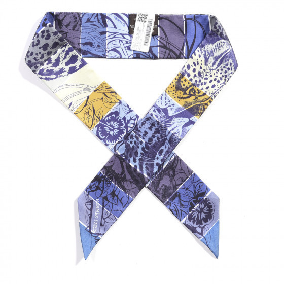 HERMES Silk Jungle Love Rainbow Twilly Bleu Vert Ocre | Fashionphile