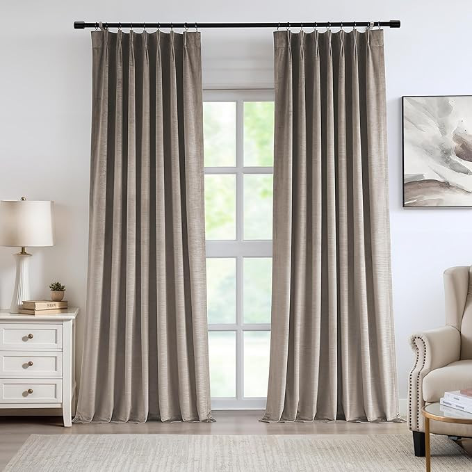 Vision Home Mocha Tan Velvet Pinch Pleated Blackout Curtains 95% Room Darkening Window Curtains 1... | Amazon (US)