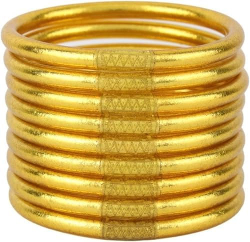 Metallic Gold Silicone Bangle Bracelet Set - 9 Pack Soft Touch Stretch Bracelets for Women - Hypo... | Amazon (US)