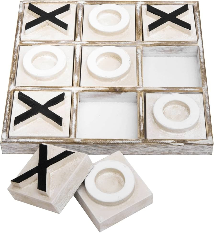 JEVERGN 12.6" Large Tic Tac Toe Game, Rustic Wooden Coffee Table Game, Wood Tic-Tac-Toe Board Gam... | Amazon (US)