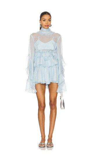 Anyssa Ruffle Mini Dress in Soft Blue | Revolve Clothing (Global)