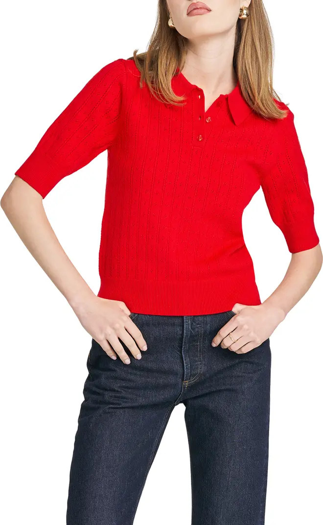 WAYF Taylor Short Sleeve Pointelle Polo Sweater | Nordstrom | Nordstrom