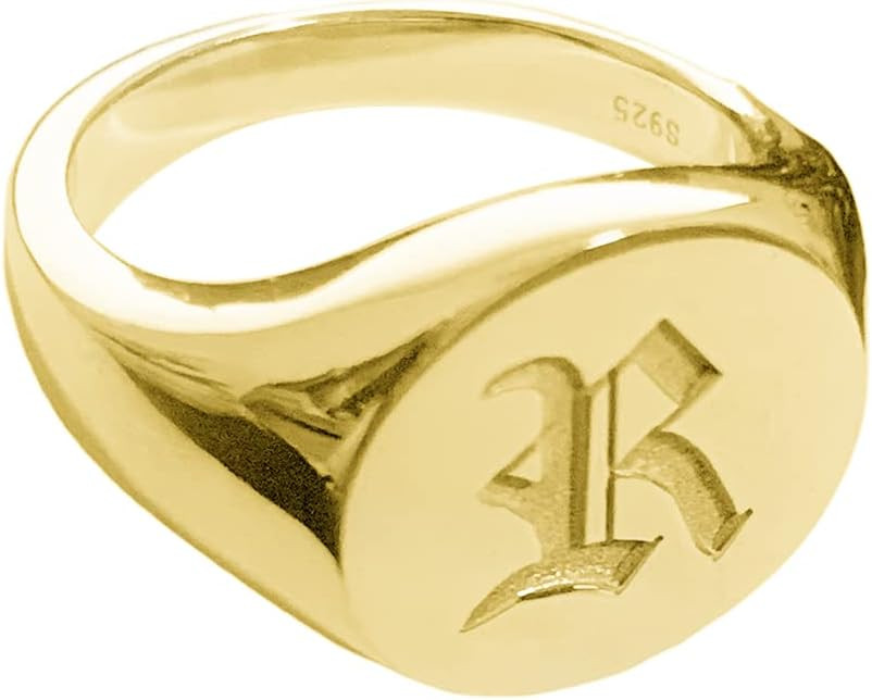 Personalized 925 Sterling Silver Initial Ring Custom Old English Signet Rings Full Back | Amazon (US)