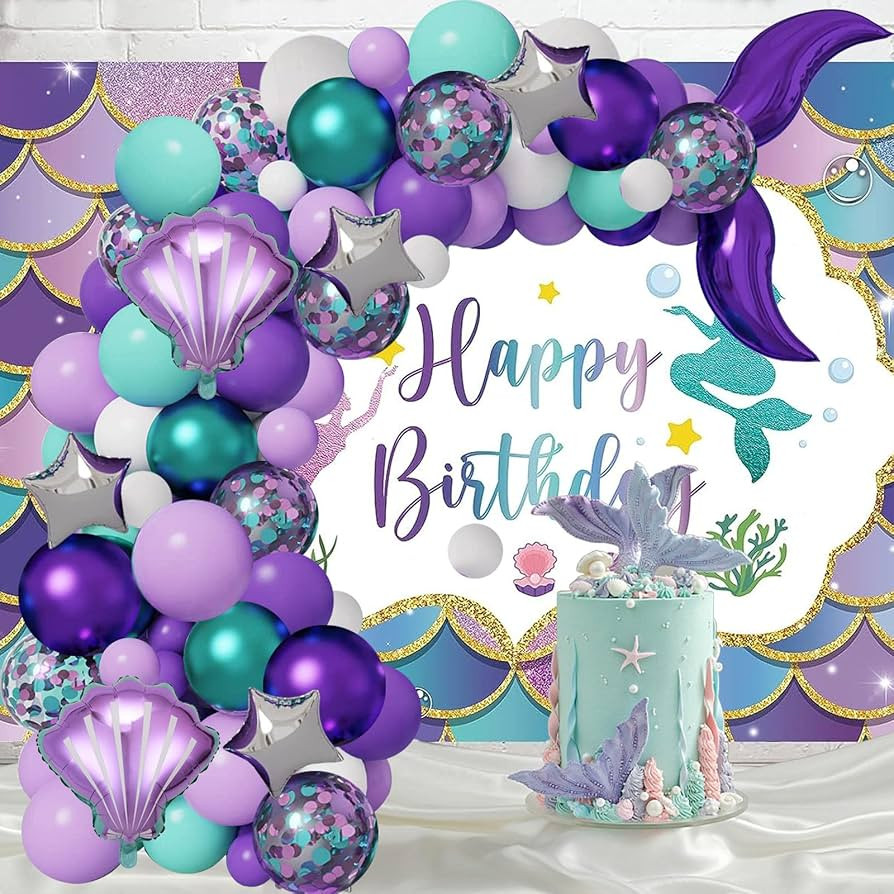 Mermaid Balloon Garland Kit, Mermaid Tail Arch Party Supplies with Purple Green Confetti Balloons... | Amazon (CA)