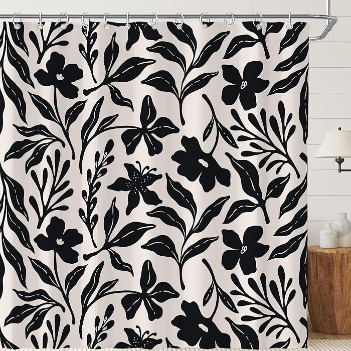 Black Boho Cute Retro Floral Leaves Shower Curtain for Bathroom 72W*72H Inch Vintage Abstract Flo... | Amazon (US)