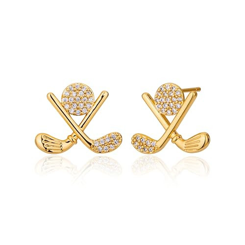 lijiayione Golf Stud Earrings for Women, Gold Plated Hypoallergenic Flat Back Cubic Zirconia Sports Jewelry, Cute Small Dainty Novelty Accessory Birthday Gift for Golfer Player Fan Tournament Team Match (Gold) | Amazon (US)