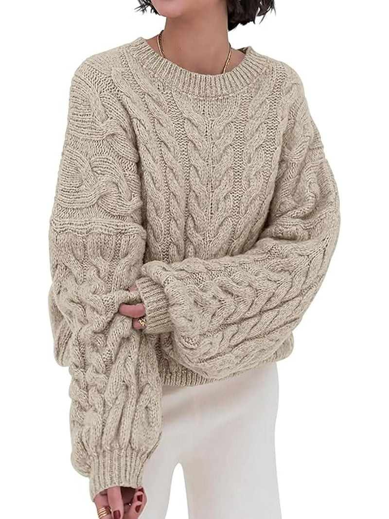 PRETTYGARDEN Womens Sweaters Fall Cable Knit Long Sleeve Crewneck Oversized Sweater Chunky Pullov... | Walmart (US)