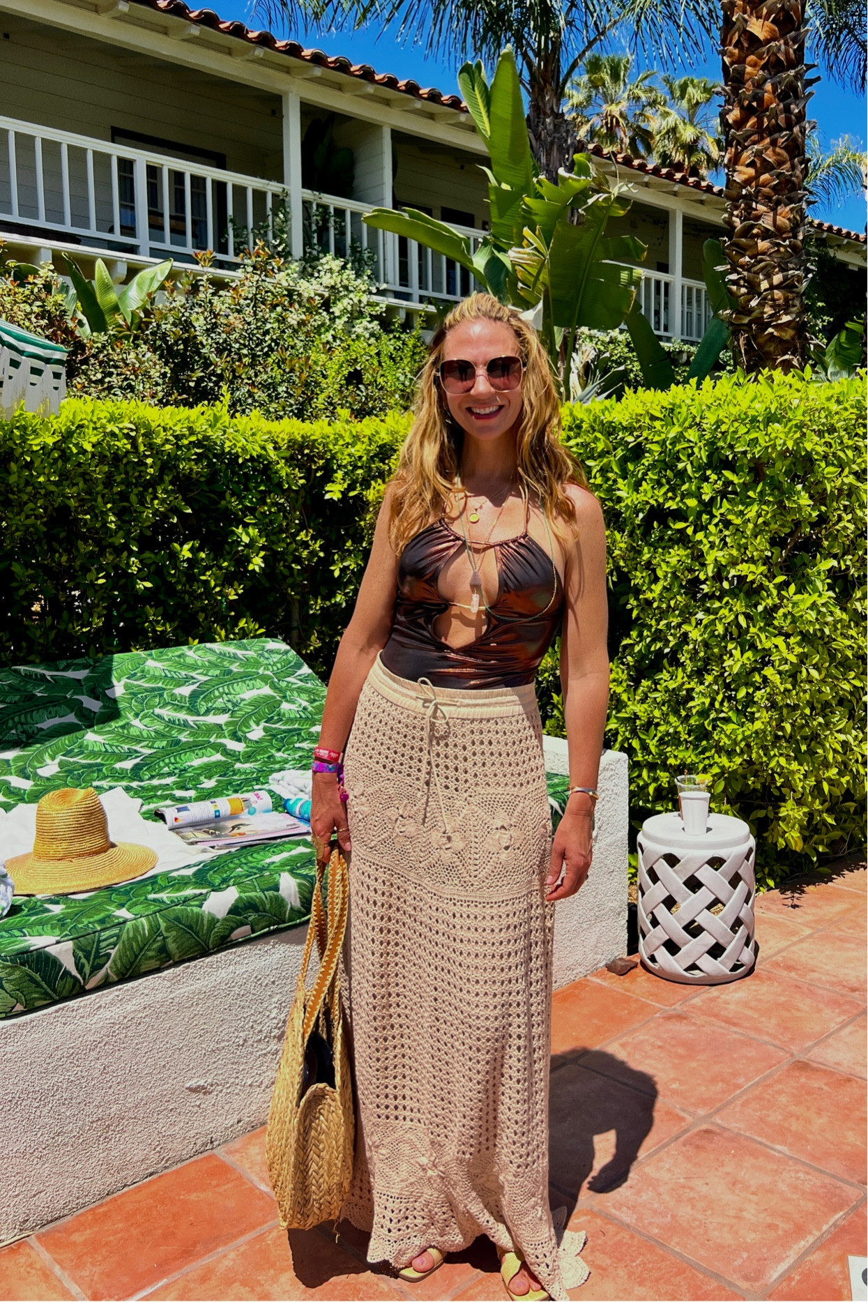 Taking a break poolside at the beautiful Colony Hotel & Bungalows in Palm Springs this weekend! One night of stagecoach down… two to go!   Love how this crochet maxi skirt can double as a swimsuit cover up or the perfect festival skirt. 
➰And this shiny metallic one piece swimsuit from ASOS is under $50. It’s comfy and elegant which is a win-win in my book! 









#LTKstyletip #LTKswim #LTKtravel

summer outfit | summer date outfit | spring shoes | spring outfit | cute sandals | vacation outfit | resort wear 

#LTKfindsunder50 #LTKFestival #LTKover40