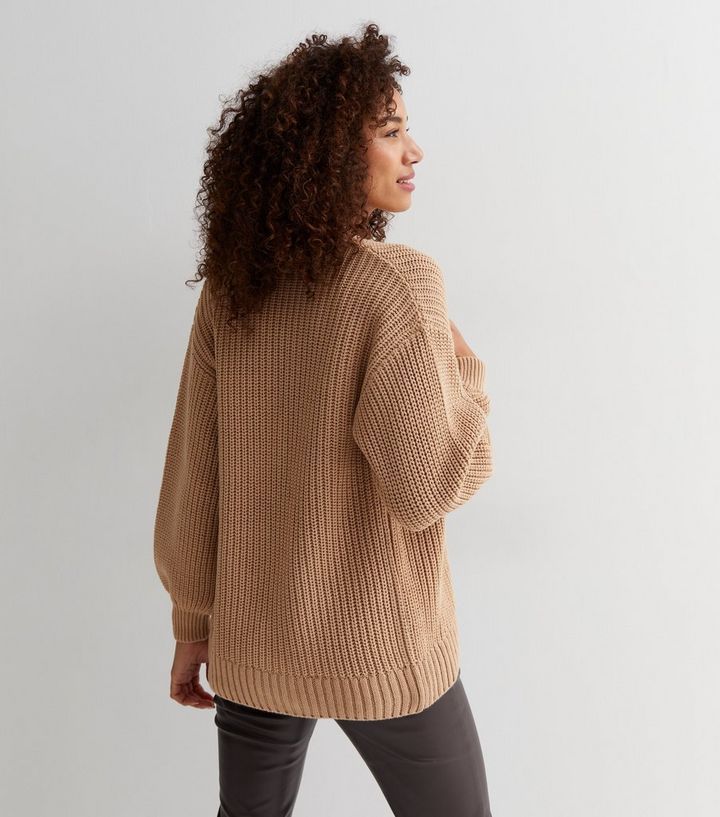 Camel Knit Long Puff Sleeve Cardigan | New Look | New Look (UK)