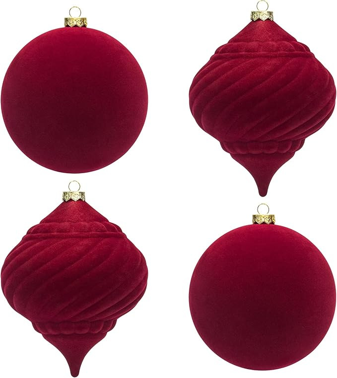 KI Store Large Velvet Christmas Balls 6-Inch Red Christmas Decorative Hanging Ornaments for Xmas ... | Amazon (US)
