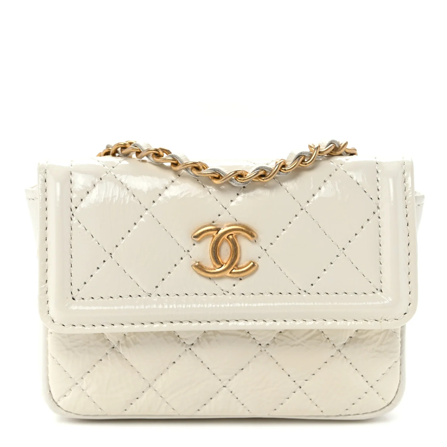 Chanel Shiny Aged Calfskin Quilted Waist Belt Bag White 1891018 | FASHIONPHILE (US)
