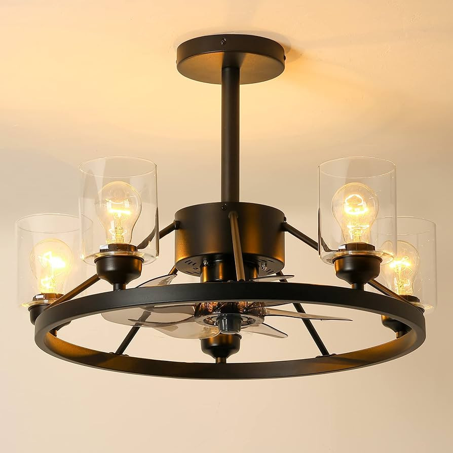24" Chandelier Ceiling Fans with Lights and Remote, Black Chandelier Fan, Modern Fandelier Ceilin... | Amazon (US)
