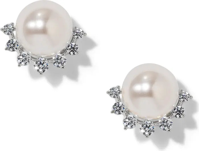 Nadri Cubic Zirconia & Faux Pearl Stud Earrings | Nordstrom | Nordstrom