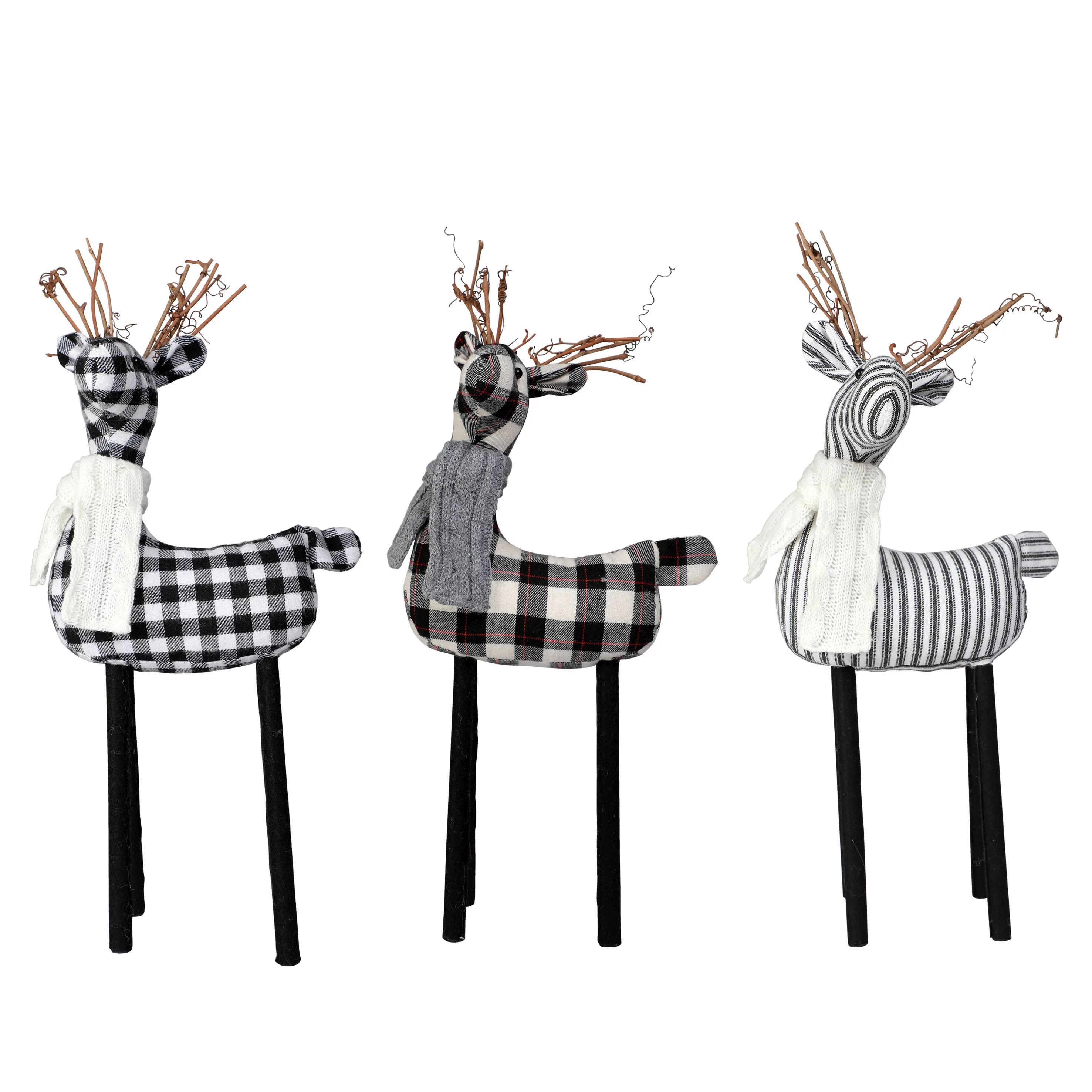 Holiday Time Christmas Black and White Plaid Fabric Reindeer Tabletop Christmas Decorations, Set ... | Walmart (US)