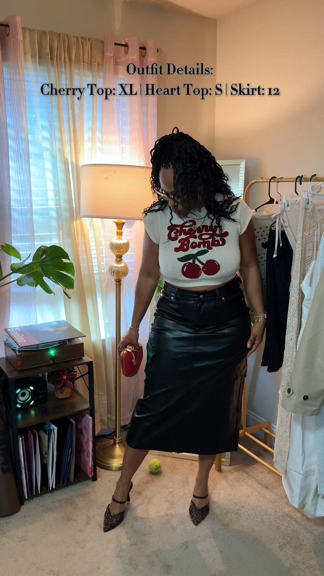 Leather, but make it soft glam. ❤️‍🔥
One Jordan skirt styled two ways — playful 🍒 or polished ❤️.

Outfit Details: 
🍒 Cherry top XL
❤️ Heart top S
🖤 Skirt 12

Which look wins?

#LTKgrwm #LTKValentine #LTKootd