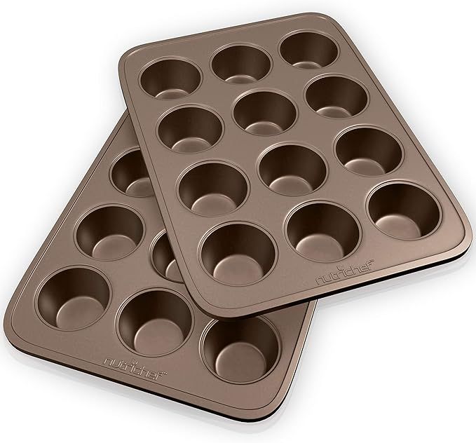 NutriChef Non-stick Carbon Steel Muffin Pans - Pair of Cupcake Cookie Sheet Pan Style for Baking,... | Amazon (US)