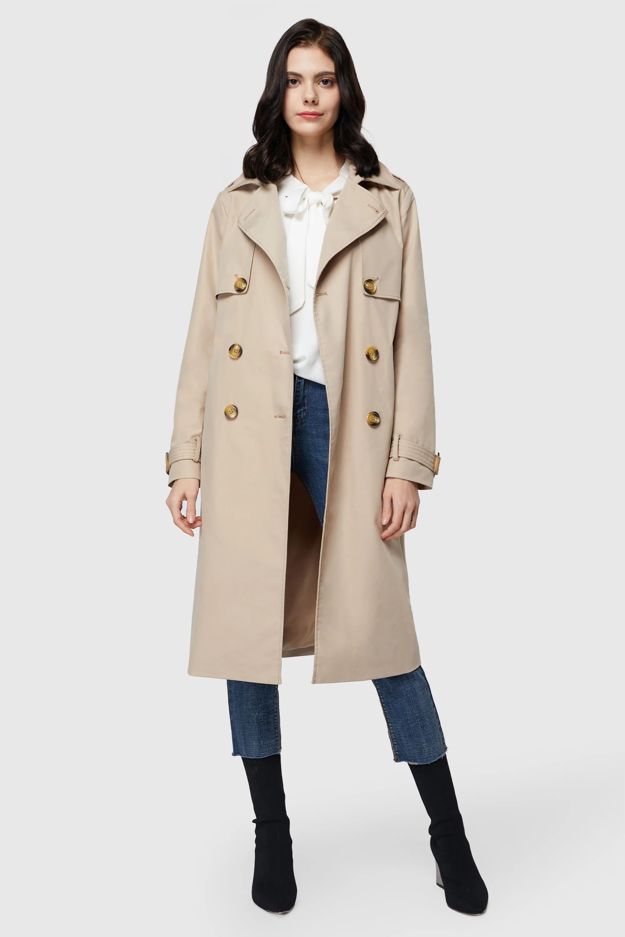 Orolay Women's 3/4 Length Belted Double-Breasted Trench Coat | Orolay