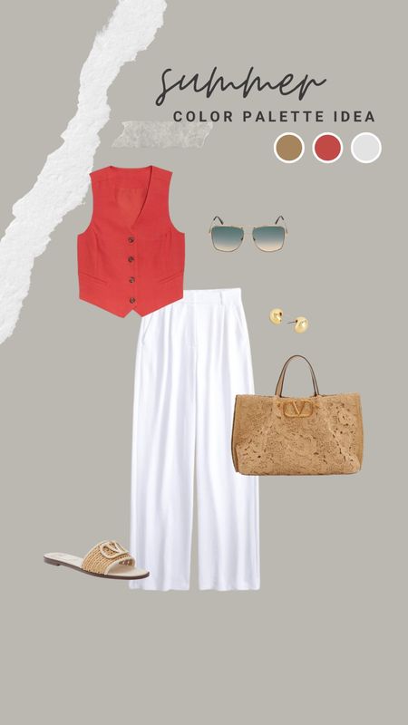 Red vest outfit idea with white tailored pants and straw bag and flat sandals

Great vacation outfit!

#LTKsalealert #LTKfindsunder50 #LTKstyletip