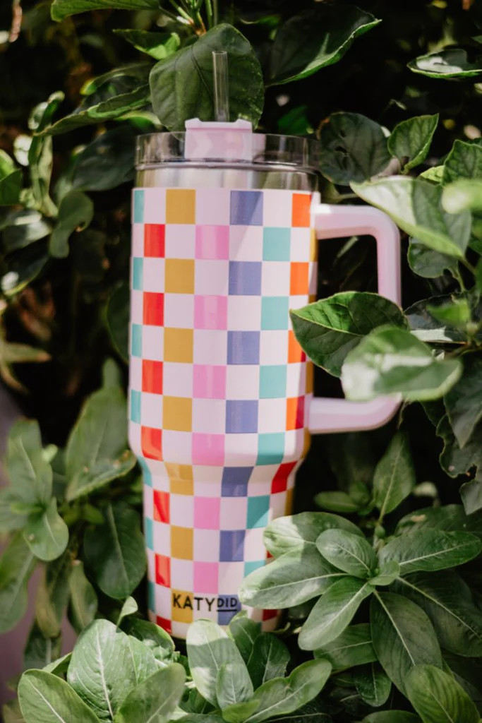 Multicolored Checkered Tumbler Cup w/ Handle | Katydid.com