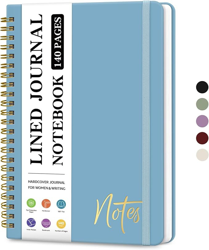 ZOTIA Lined Spiral Journal Notebook for Women, A5 College Ruled Journals for Writing, Hardcover N... | Amazon (US)