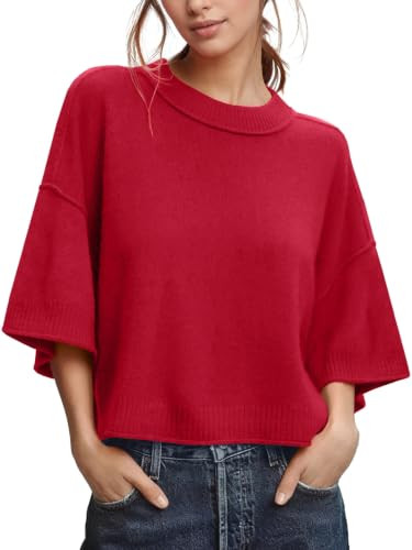 Womens Oversized Sweaters Summer Short Sleeve Casual Cropped Knit Tops | Amazon (US)