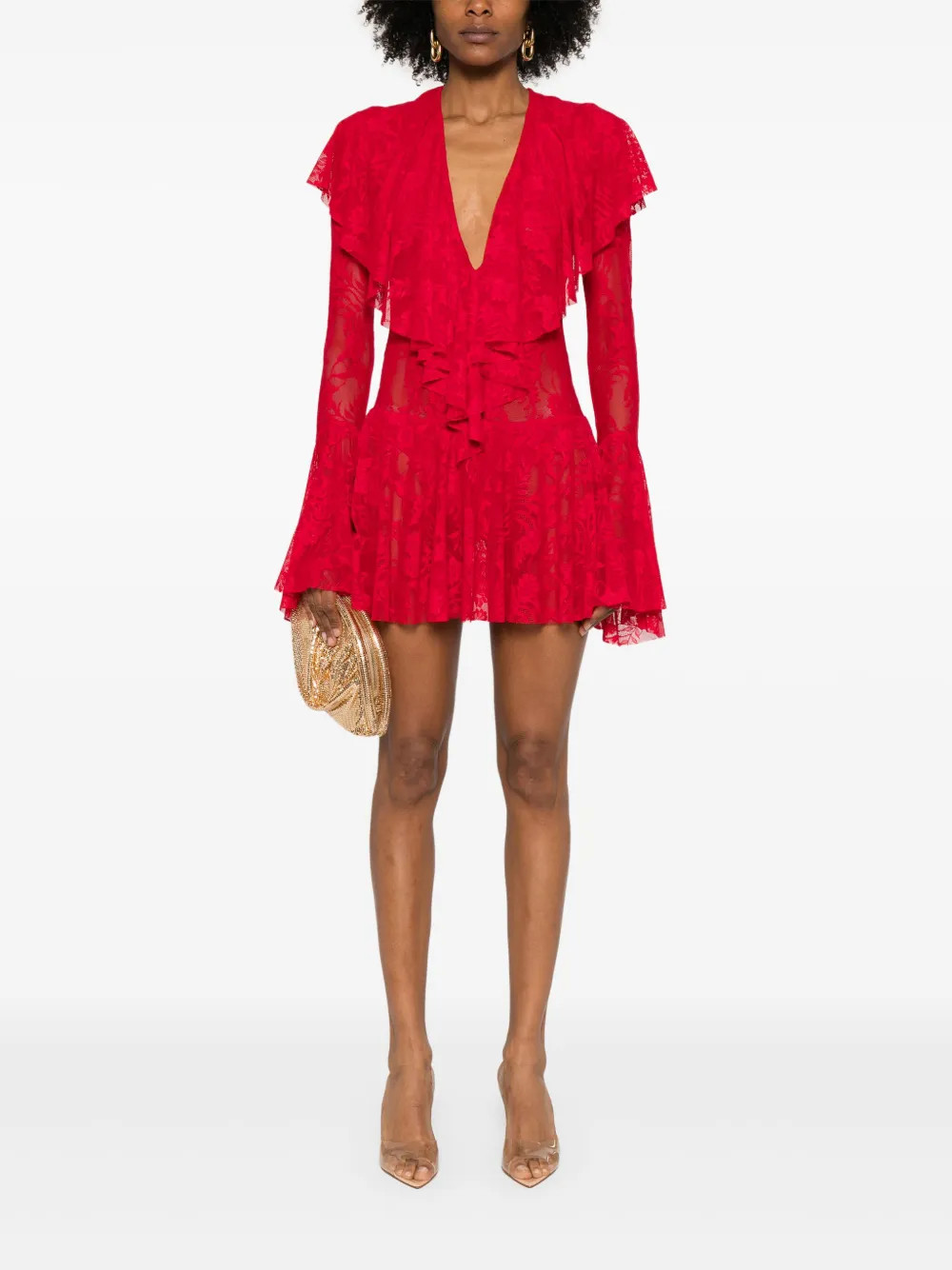 Norma Kamali V-neck Ruffled Mini Dress | Red | FARFETCH | Farfetch Global