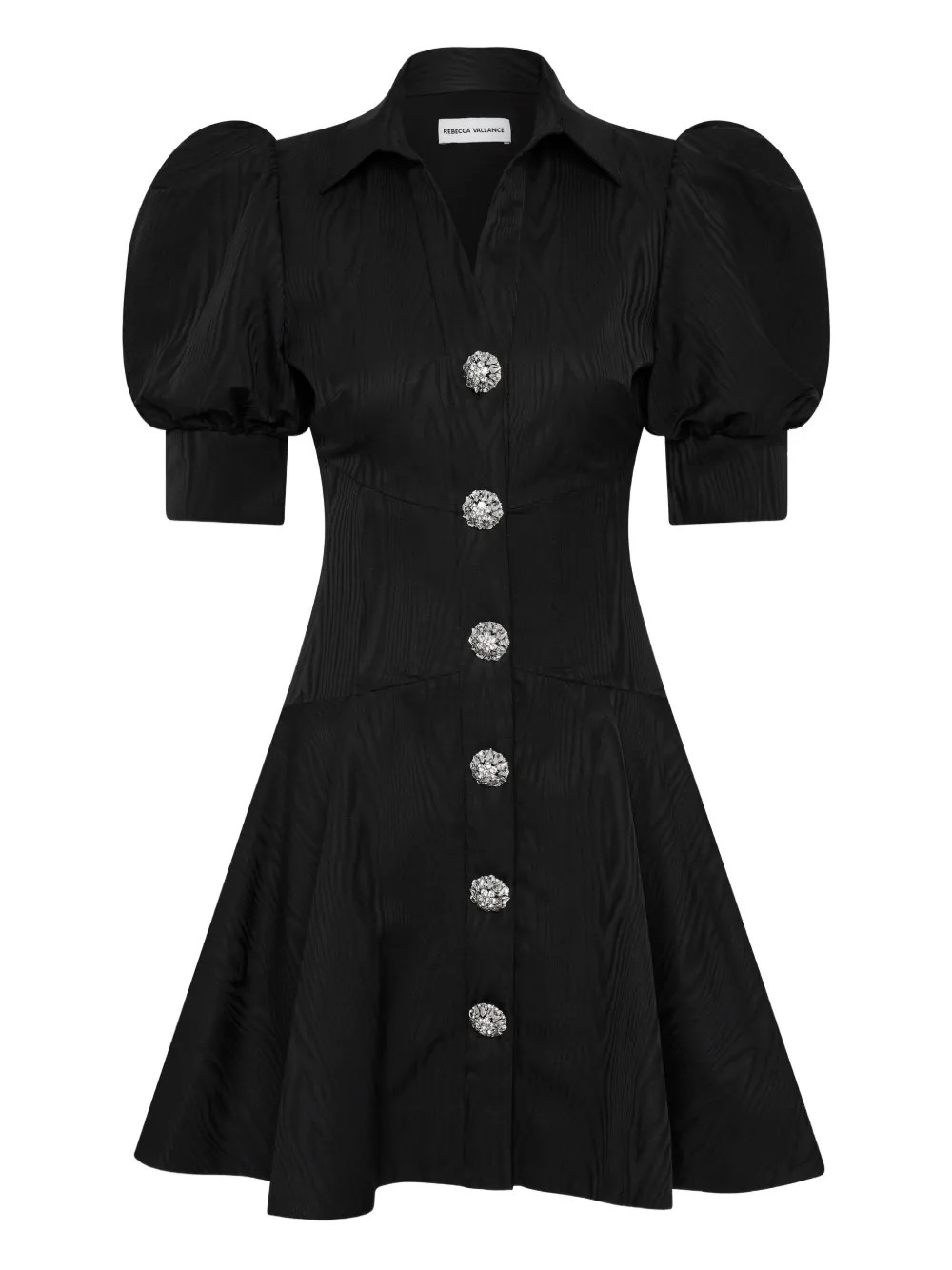 Rebecca Vallance Narcissa Button puff-sleeve Mini Dress | Black | FARFETCH | Farfetch Global