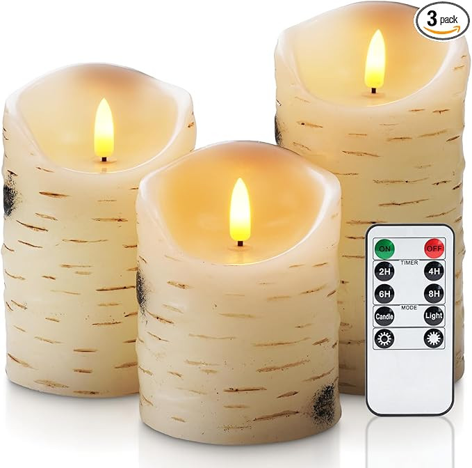 Homemory Birch Flameless Candles, LED Pillar Candles, Battery Operated Candles with Timer and Rem... | Amazon (US)