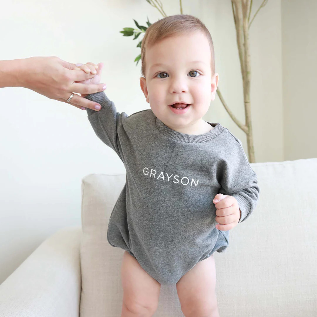 Personalized Sweatshirt Bubble Romper | Moody Solids | Caden Lane