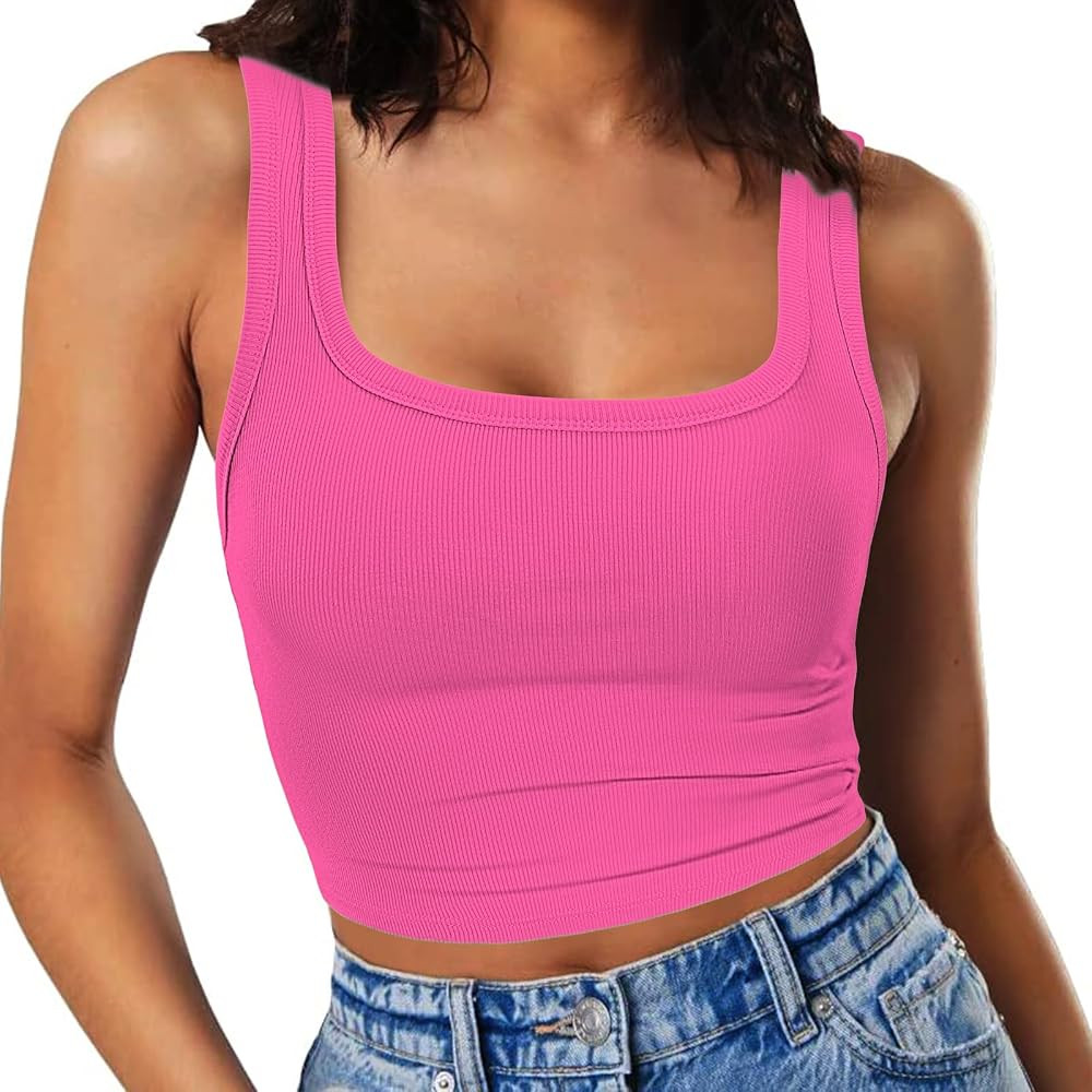 RIROW Womens Sleeveless Fitted Tank Top 2024 New Square Neck Ribbed Basic Tee XS-XL | Amazon (CA)