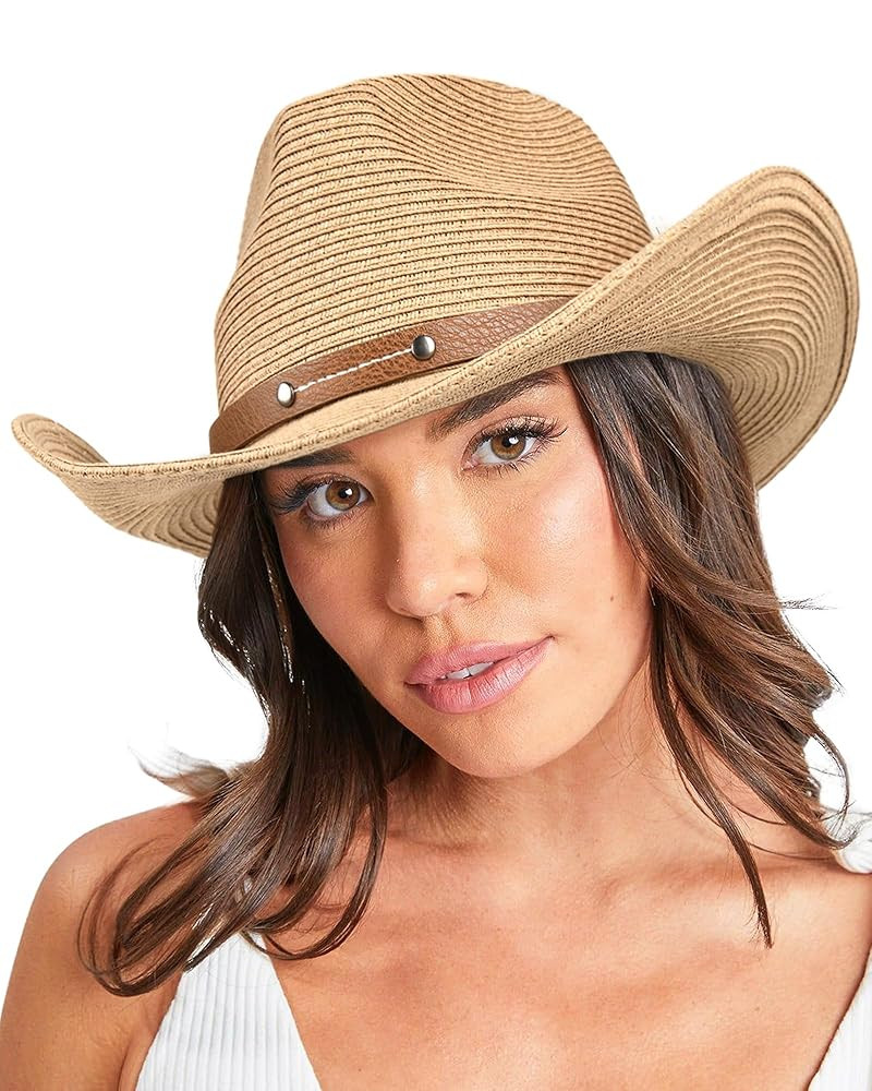 FURTALK Straw Cowboy Sun Hats for Women Men Western Cowgirl Hats with Wind Lanyard UPF 80+ Beach ... | Amazon (US)
