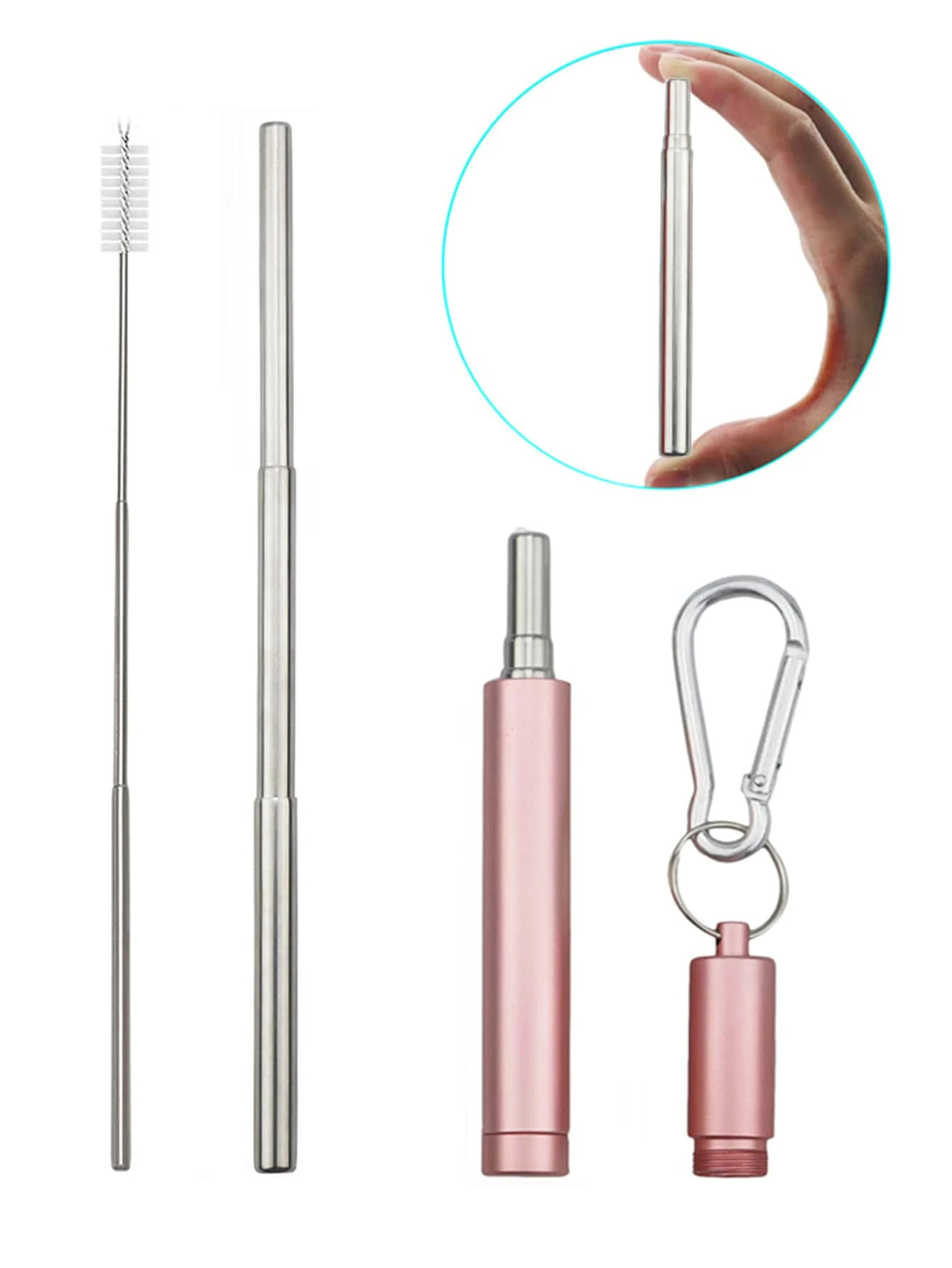 1set Portable Retractable Stainless Steel Straw Set, Kitchen, Christmas Gift | SHEIN