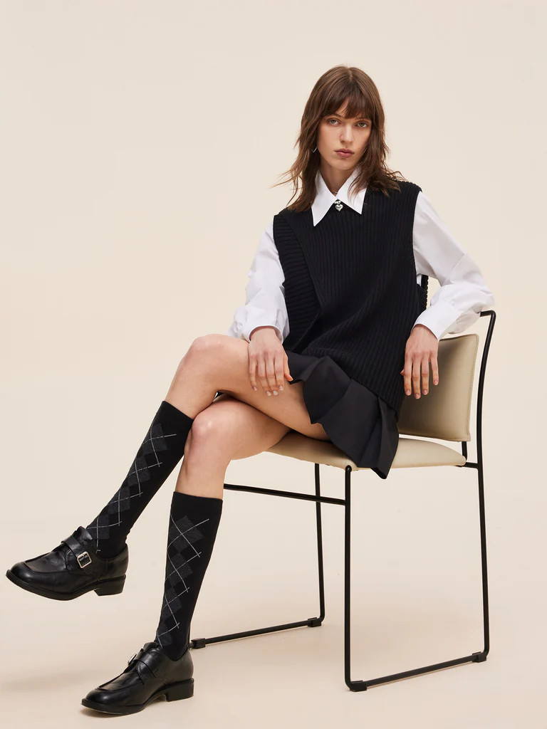 Knit Tank Top And Long Sleeve Shirt Two-Piece Set | GOELIA