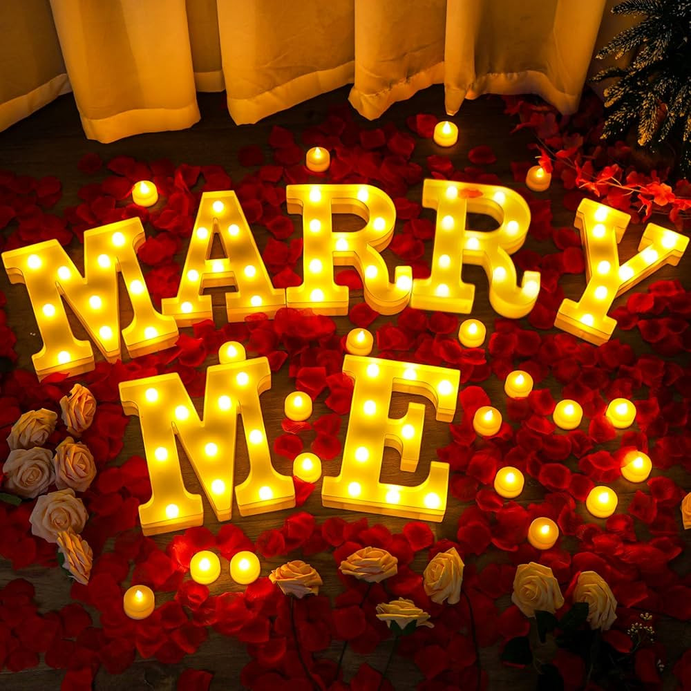 1031 Pcs Marry Me Sign Marry ME Light up Letters Proposal Decorations Red Rose Petals Flameless T... | Amazon (US)