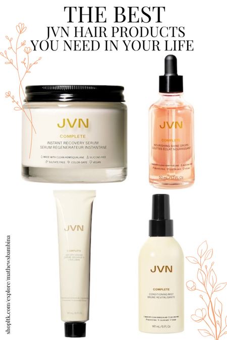 Looking to up your hair game? These JVN hair products are my absolute favorites and have been a game changer for my hair! If you have frizzy, dull, or damaged hair- these products will give life back to your hair!

Instant Recovery Serum- use on hair before using heat tools as a heat protectant. SO nourishing and makes hair feel so smooth while taking away frizz!

Nourishing Shine Drops- use as a finisher to make hair glossy and full of life. It’s amazing on split ends too!

Air Dry Cream- don’t use heat tools on your hair? Get gorgeous soft curls and waves with this! I love how it makes my curly hair look and feel. No frizz here!

Conditioning Mist- so great after the shower or when your hair needs a little refresh! Helps easily detangle hair while nourishing it. Easily a favorite in our house!

#LTKGiftGuide #LTKstyletip #LTKbeauty
