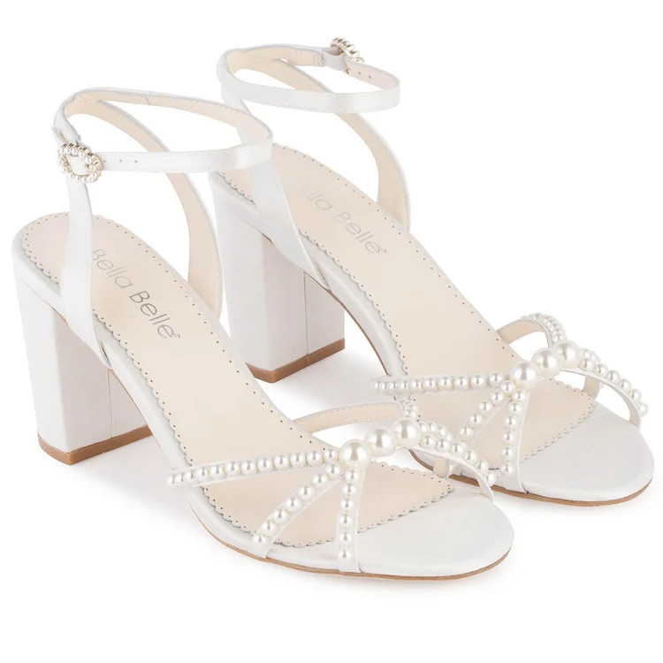 Open-Toe Strappy Pearl Block Heels | Bella Belle Shoes