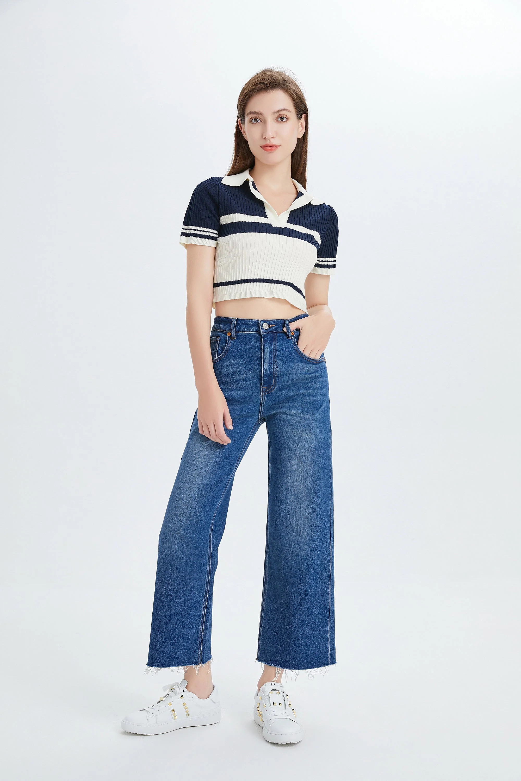 High Rise Wide Leg Denim Jeans | Bayeas